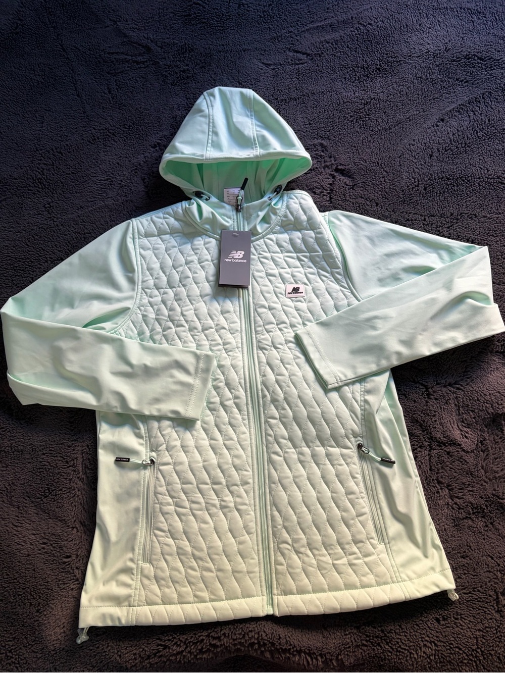 New Balance Women's Mint Green Quilted Hooded Bomber Jacket